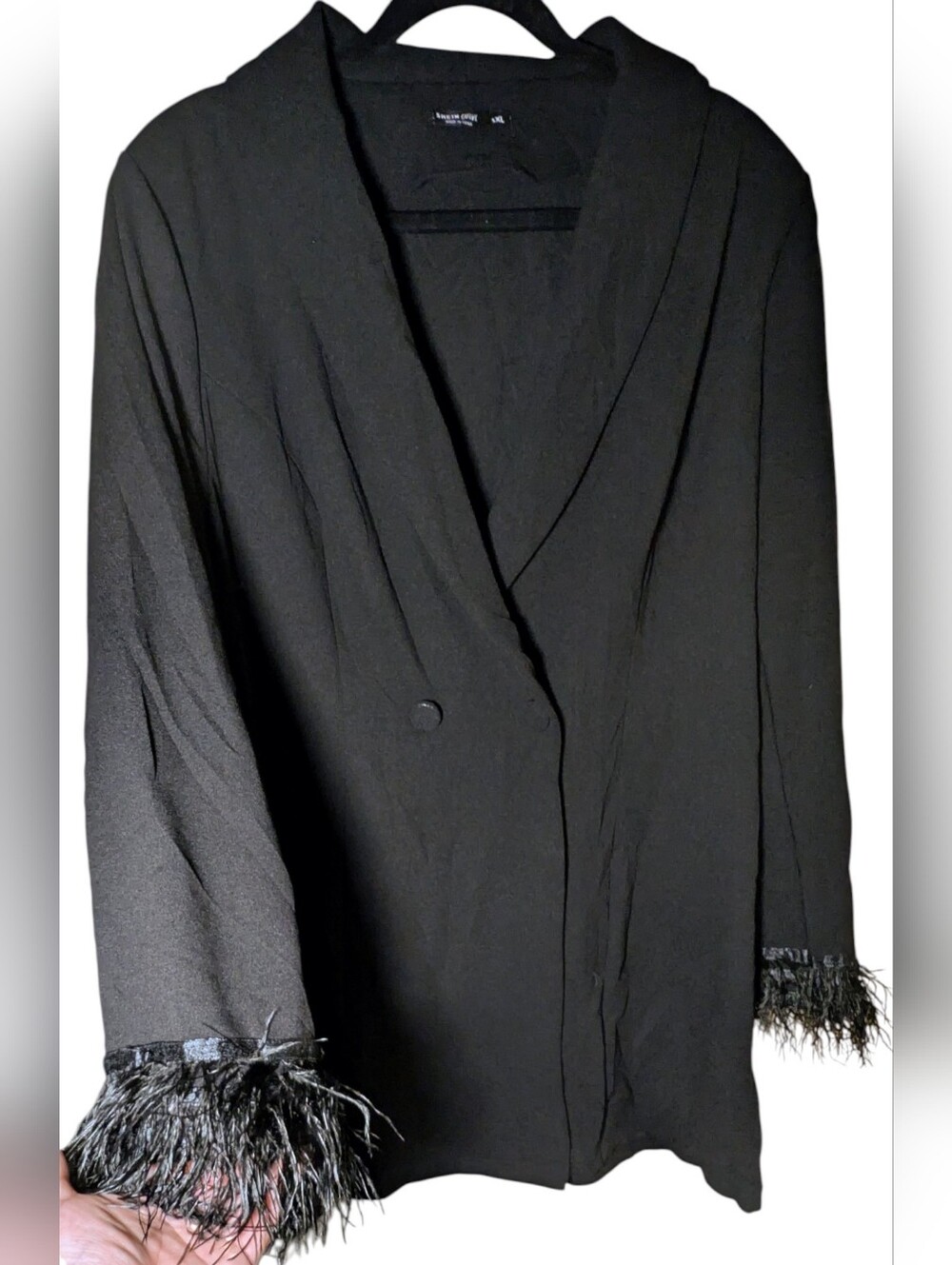 Shein Curve Black Feather Trim Cuff Blazer Jacket Plus Size 1XL - Picture 2 of 6